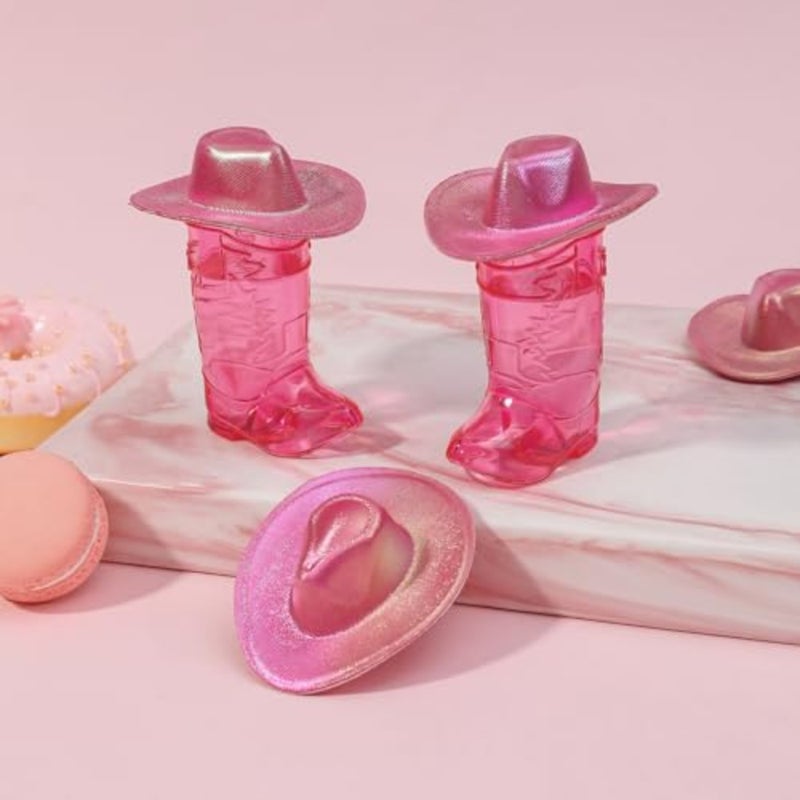 Mini Pink Cowgirl Boots Shot Glasses with Pink Hat - Plastic Cute Shot Glasses for Women Western Cowgirl Party Favors - Image 3