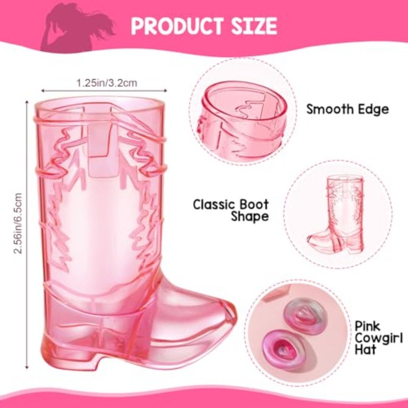 Mini Pink Cowgirl Boots Shot Glasses with Pink Hat - Plastic Cute Shot Glasses for Women Western Cowgirl Party Favors - Image 2