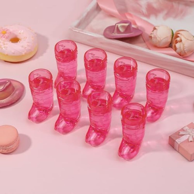 Mini Pink Cowgirl Boots Shot Glasses with Pink Hat - Plastic Cute Shot Glasses for Women Western Cowgirl Party Favors - Image 4