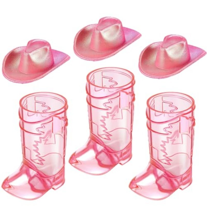 Mini Pink Cowgirl Boots Shot Glasses with Pink Hat - Plastic Cute Shot Glasses for Women Western Cowgirl Party Favors - Image 1