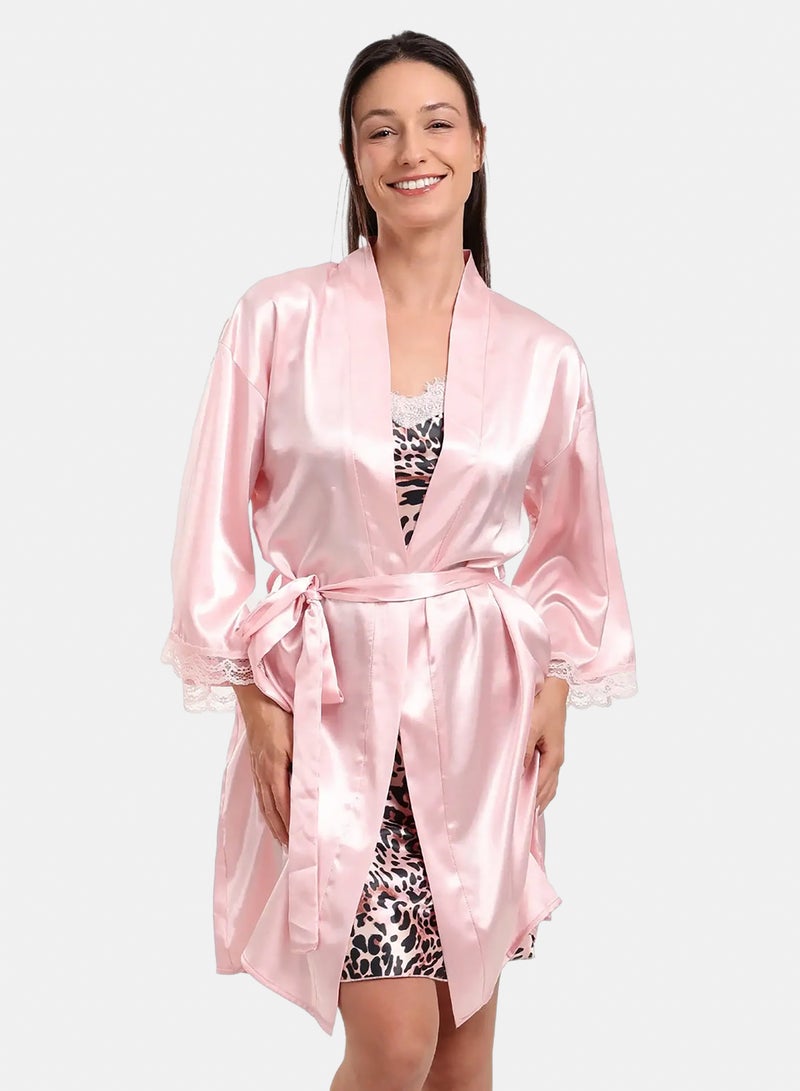 Carina Satin Robe with Lace Details - Image 1