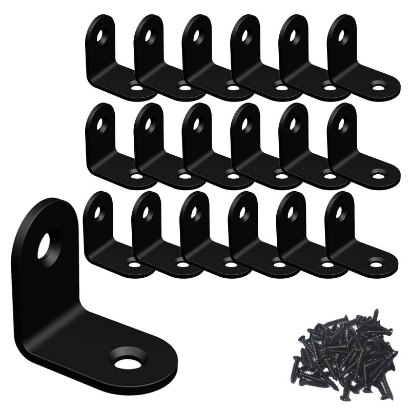 Corner Brace L Bracket Corner BracketStainless Steel BracketsSmall Angle Brackets Metal Iron Braces for Wood Black_1x1x06inch_20pcs