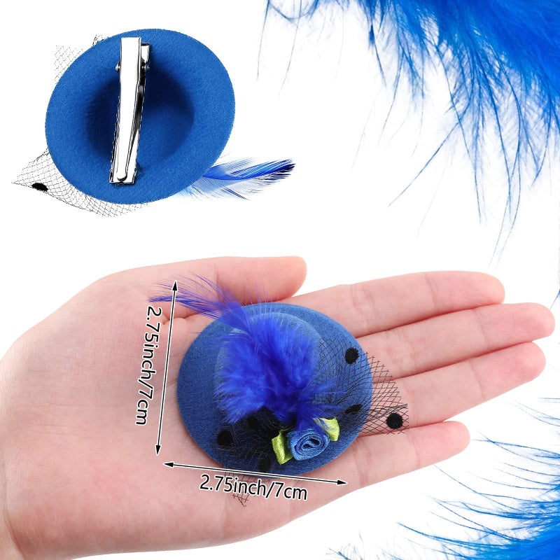 MTLEE 12 Pcs Mini Tea Party Hats Dress up Hair Fascinator Clip on Tiny Hat with Flower Feather Bow for Women Costume Accessory, 2.75 Inch - Image 2