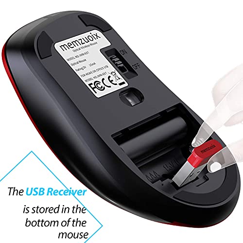 memzuoix 2.4G Wireless Mouse, 1400 DPI Mobile Optical Cordless Mouse with USB Receiver, Portable Computer Mice for Laptop, PC, Desktop, MacBook, 5 Buttons, Red - Image 5