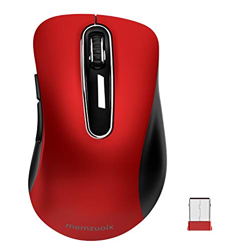 memzuoix 2.4G Wireless Mouse, 1400 DPI Mobile Optical Cordless Mouse with USB Receiver, Portable Computer Mice for Laptop, PC, Desktop, MacBook, 5 Buttons, Red - Image 1