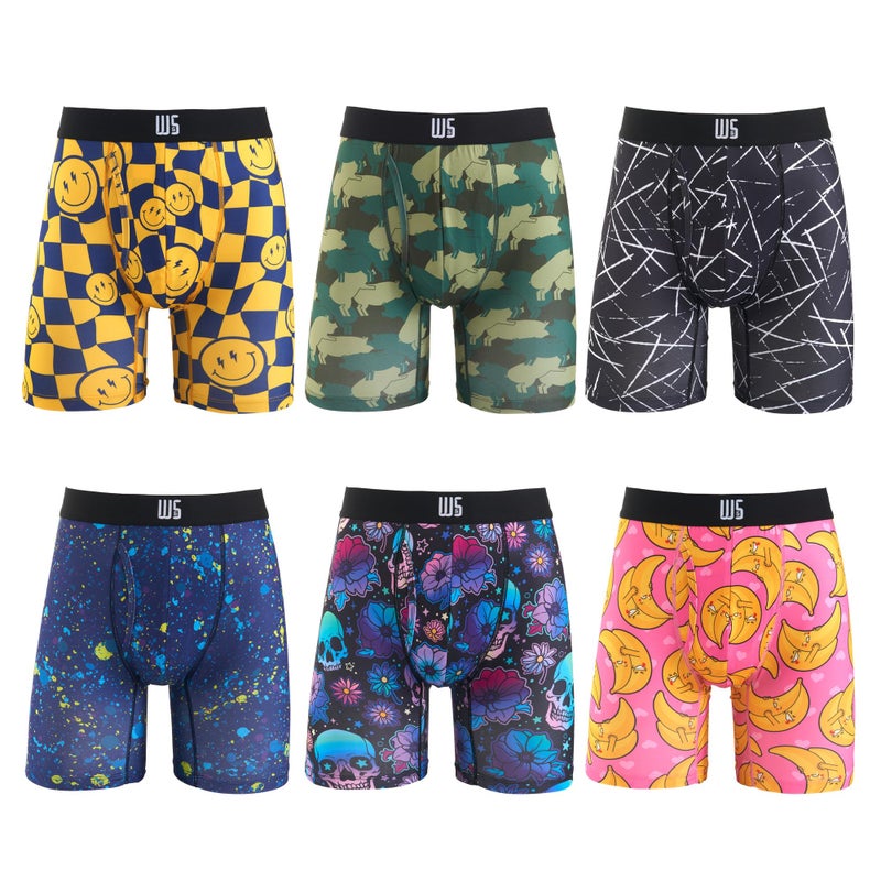 Warriors & Scholars Chafe Safe Pouch Boxer Briefs For Men Pack Of 6, Ultra Soft, Breathable Quick Dry, Moisture-Wicking, Buldge Enhancing Mens Underwear, AM210 XL - Image 1