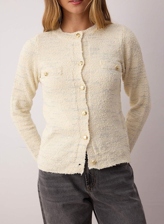 trendyol Beige Gradient Patterned Soft Textured Knitwear Cardigan - Image 3