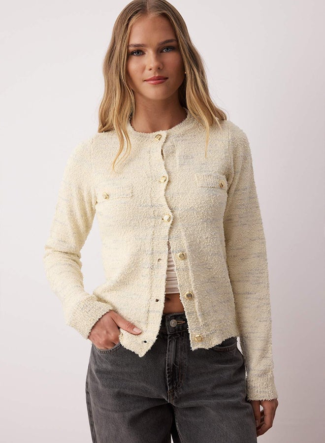 trendyol Beige Gradient Patterned Soft Textured Knitwear Cardigan - Image 1