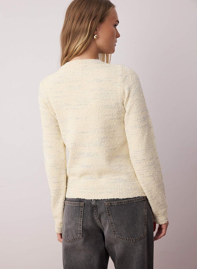 trendyol Beige Gradient Patterned Soft Textured Knitwear Cardigan - Image 4