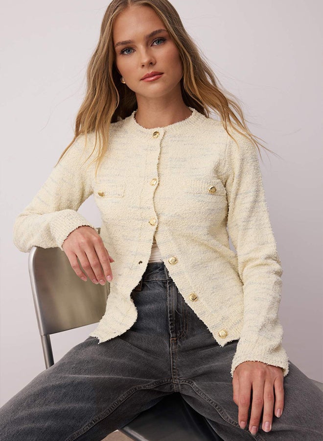 trendyol Beige Gradient Patterned Soft Textured Knitwear Cardigan - Image 2