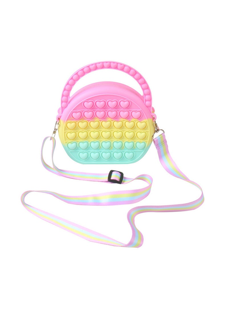 Half Circle Macaroon Color + Strap Pop Purse Bag Fidget Toy, Girls Sensory Pop Tote Bag, Push Bubble Stress Relief Purse Toy, Back To School Supplies, Kids Backpack Birthday Gift - Image 1