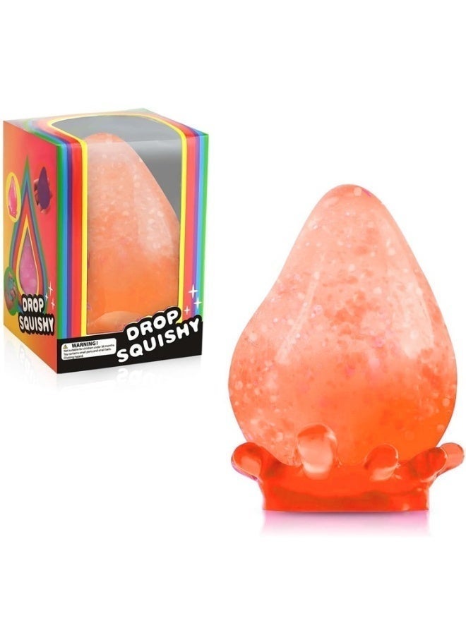 Western Mountains Glitter Drop Squishy Fidget Toy | Soft TPR Squeeze Stress Relief Toy for Kids & Adults | Colorful Sensory Toy for Anxiety, Focus & Calm—Orange - Image 1