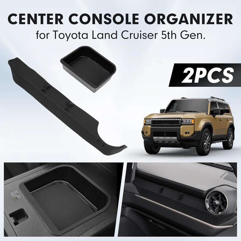 Autorder 2PCS Center Console Organizer for 2024-2026 Toyota Land Cruiser Prado 250 LC250 Accessories Armrest Storage Box Silicone Dash Organizer Center Console Insert Tray with Anti-Slip Mat - Image 2