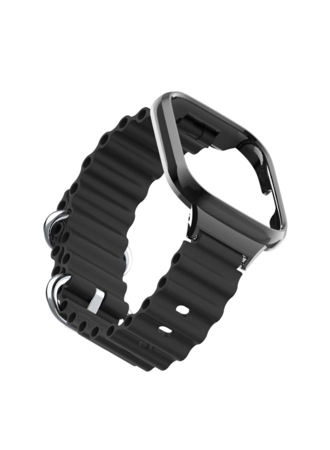 Ocean Strap Compatible with Xiaomi Mi Watch Lite/Redmi Watch, Adjustable Silicone Strap with Metal Buckle, Band With Frame Metal Women Men Replacement Strap (Balck) - Image 4