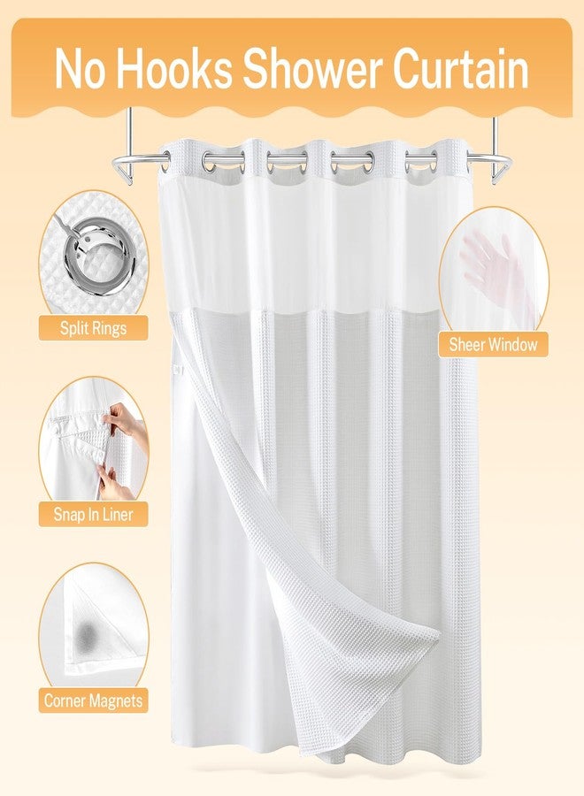 River Dream White Fabric Shower Curtain Set, Cotton Blend, Waffle Weave, with Snap in Replacement Liner，71 x 74 inches - Image 4