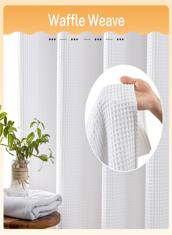 River Dream White Fabric Shower Curtain Set, Cotton Blend, Waffle Weave, with Snap in Replacement Liner，71 x 74 inches - Image 2