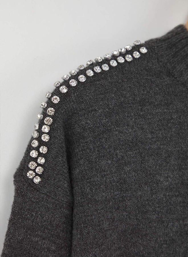 trendyol Anthracite Stone Detailed Knitwear Sweater - Image 5