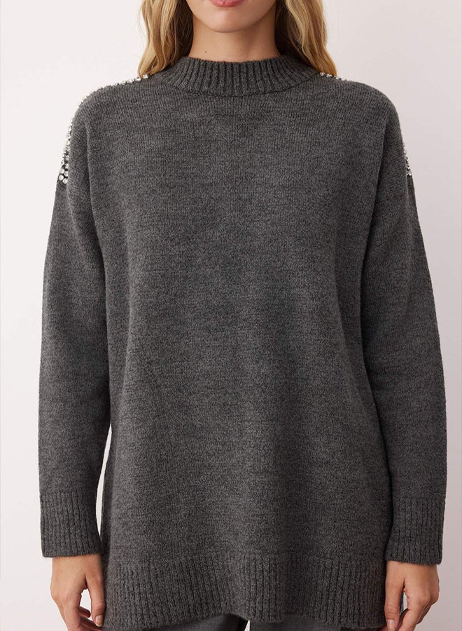 trendyol Anthracite Stone Detailed Knitwear Sweater - Image 3