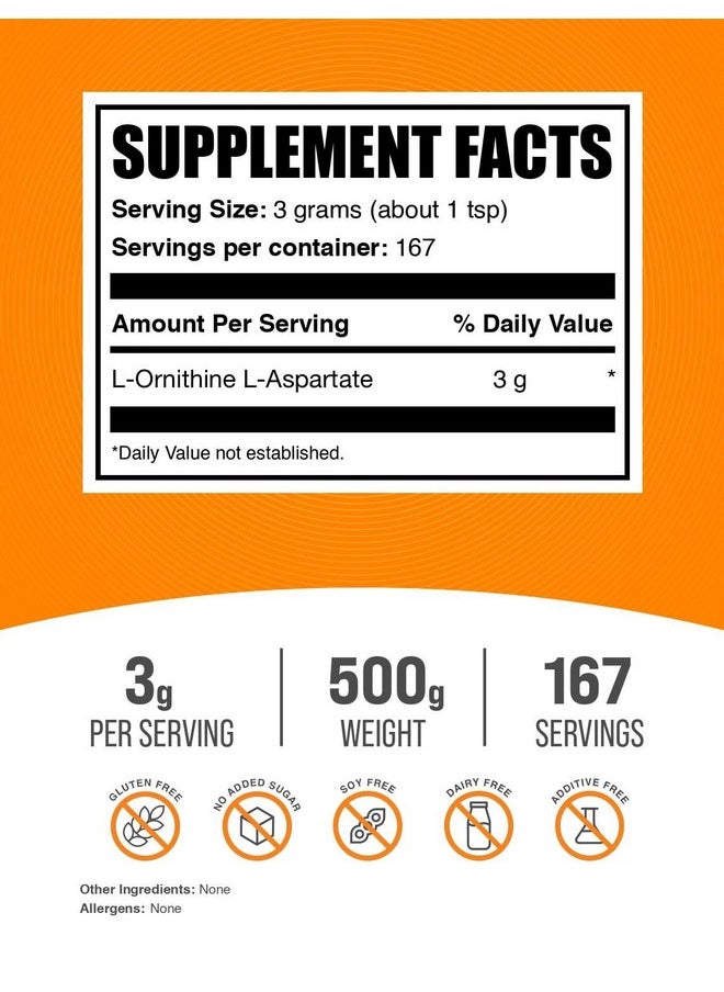 بالك سابلمنتس مسحوق إل-أورنيثين إل-أسبارتات من BulkSupplements.com - مكمل أورنيثين، مسحوق أورنيثين - مكمل للأحماض الأمينية، خالٍ من الجلوتين، 3 جرام لكل وجبة، 500 جرام (1.1 رطل) (عبوة من قطعة واحدة)  - Image 2