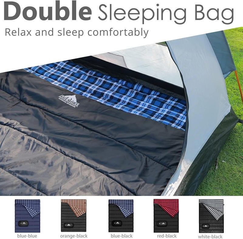 AGEMORE Cotton Flannel Double Sleeping Bag for Camping, Backpacking Or Hiking. Queen Size 2 Person Waterproof Sleeping Bag for Adults Or Teens. Lightweight with Compression Sack - Image 5