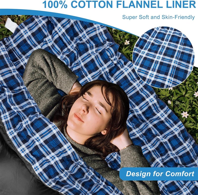 AGEMORE Cotton Flannel Double Sleeping Bag for Camping, Backpacking Or Hiking. Queen Size 2 Person Waterproof Sleeping Bag for Adults Or Teens. Lightweight with Compression Sack - Image 4