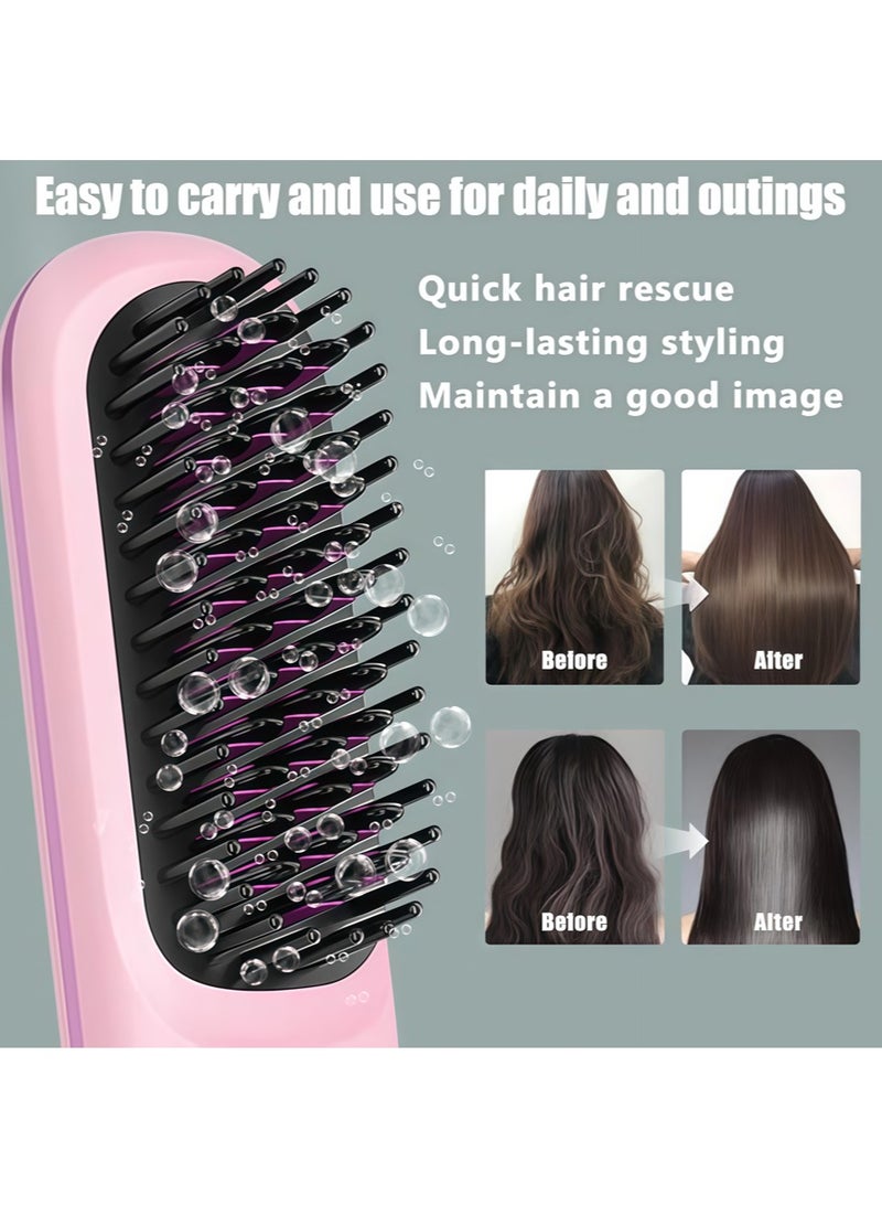 Cordless Hair Straightener, Portable Mini Ceramic Ionic Hair Straightener and Curler 2 in 1, Hot Brush 20 Seconds Fast Heat Up & 3 Temperature Settings & Anti-scalding - Image 2