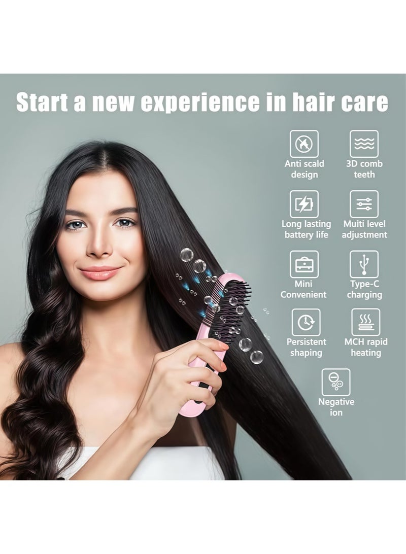Cordless Hair Straightener, Portable Mini Ceramic Ionic Hair Straightener and Curler 2 in 1, Hot Brush 20 Seconds Fast Heat Up & 3 Temperature Settings & Anti-scalding - Image 3