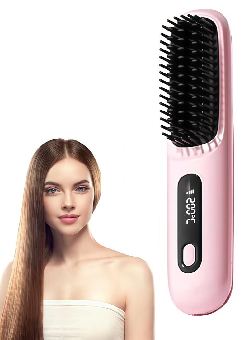 Cordless Hair Straightener, Portable Mini Ceramic Ionic Hair Straightener and Curler 2 in 1, Hot Brush 20 Seconds Fast Heat Up & 3 Temperature Settings & Anti-scalding - Image 1