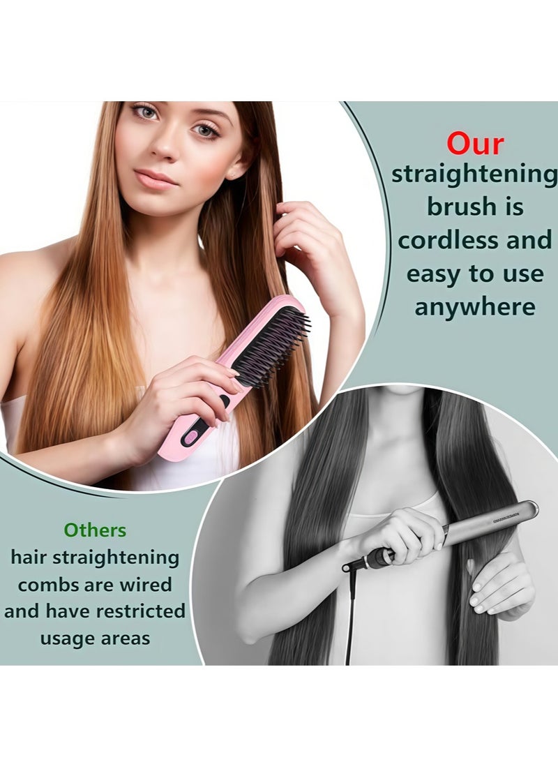 Cordless Hair Straightener, Portable Mini Ceramic Ionic Hair Straightener and Curler 2 in 1, Hot Brush 20 Seconds Fast Heat Up & 3 Temperature Settings & Anti-scalding - Image 4