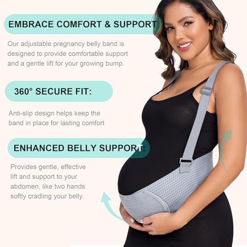 MAMODY Belly Bands For Pregnant Women Maternity Belt Pregnancy Belly Support Band Adjustable Pregnancy Belt with Back Brace Straps (Gray, Large) - Image 3