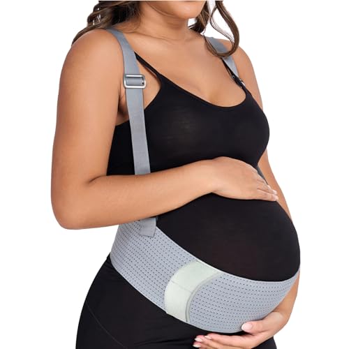 MAMODY Belly Bands For Pregnant Women Maternity Belt Pregnancy Belly Support Band Adjustable Pregnancy Belt with Back Brace Straps (Gray, Large) - Image 1