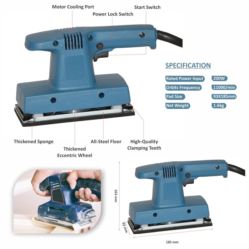 Digital Craft 200w Sandergrinding Machine Wood Polishing Machine Wall Surface Grinding Machine Dustless Sanding Machine Orbital Sander2 G Clamp4Pc Emery Paper - Image 2