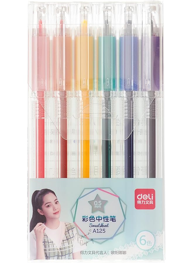 Deli Comfortable Grip Smooth Writing Gel Pen 6 Pieces Set 0.5 Mm Tip Size Assorted
