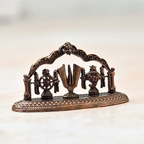 Bhimonee Decor Copper Idols India – 1.5-Inch Handmade Copper Shanku Chakra Namah Showpiece with Patina Antique Finish - Image 3