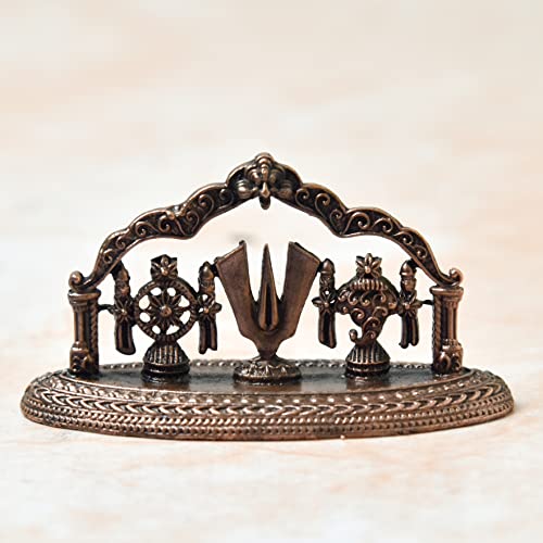 Bhimonee Decor Copper Idols India – 1.5-Inch Handmade Copper Shanku Chakra Namah Showpiece with Patina Antique Finish - Image 1