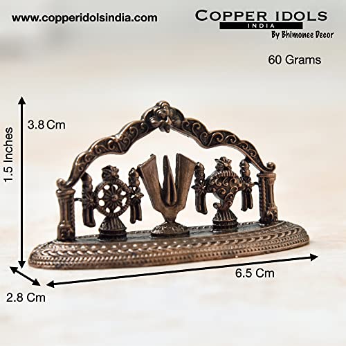 Bhimonee Decor Copper Idols India – 1.5-Inch Handmade Copper Shanku Chakra Namah Showpiece with Patina Antique Finish - Image 2