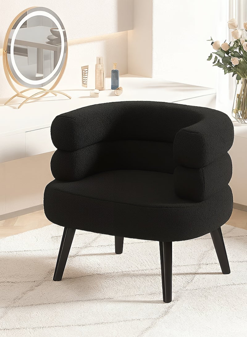 Taimi Elegant Design Boucle Chair, Bedroom Vanity Chair, Boucle Chair for Living Room and Office - Black, 74x62x70cm - Image 1