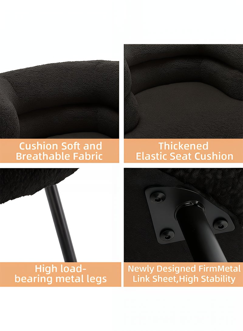 Taimi Elegant Design Boucle Chair, Bedroom Vanity Chair, Boucle Chair for Living Room and Office - Black, 74x62x70cm - Image 5