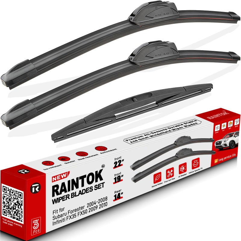 RAINTOK Windshield Wiper Blades Replacement for 20032008 Subaru Forester 2009 2010 Infiniti FX35 FX50 Original Factory Quality Front Rear Back Wipers Set for My Car 22 19 14