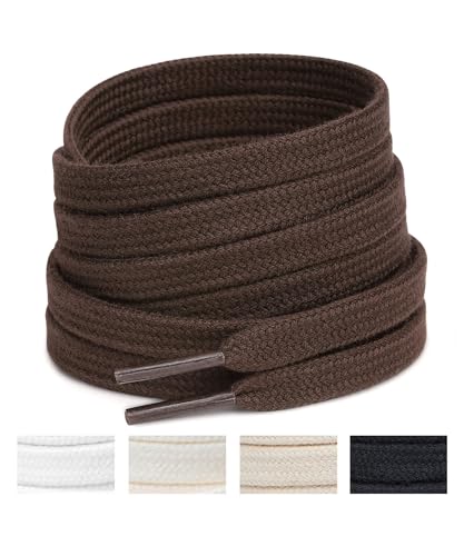Handshop Wide Flat Athletic Shoelaces 5/16"(2 Pair) - Shoe Laces for Sneakers and Casual Shoes Replacements Brown 43 inch (110cm) - Image 1