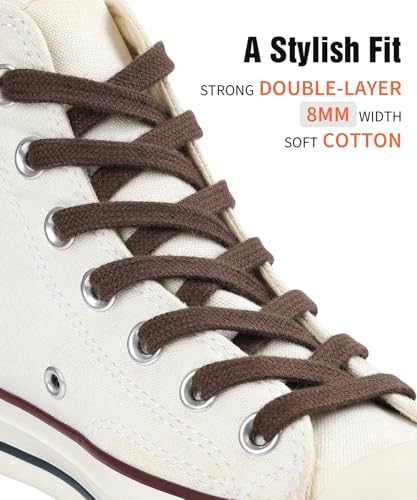 Handshop Wide Flat Athletic Shoelaces 5/16"(2 Pair) - Shoe Laces for Sneakers and Casual Shoes Replacements Brown 43 inch (110cm) - Image 2