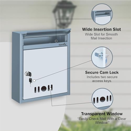 HOMIFLY Wall Mount A4 Size Letter Box/Mail Box/Suggestion Box/Complaint Box for Office/Post Box for Home gate with Clear Window View and Secure Key Lock - (Grey) - Image 4