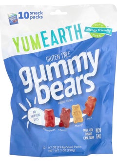 YumEarth Gluten Free Gummy Bears Strawberry Cherry Mango Peach 10 Snack Packs 0.7 oz (198 g) Each 