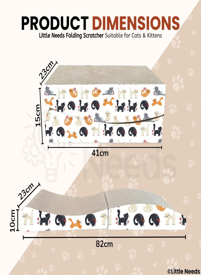 Little Needs Corrugated Cat Scratcher with Catnip - (Folding Scratcher) | 32 inch Durable Cardboard Scratch Pad for Cats & Kittens | 2-in-1 Reversible Fold-Design for Furniture Protection, Play & Rest - Image 2