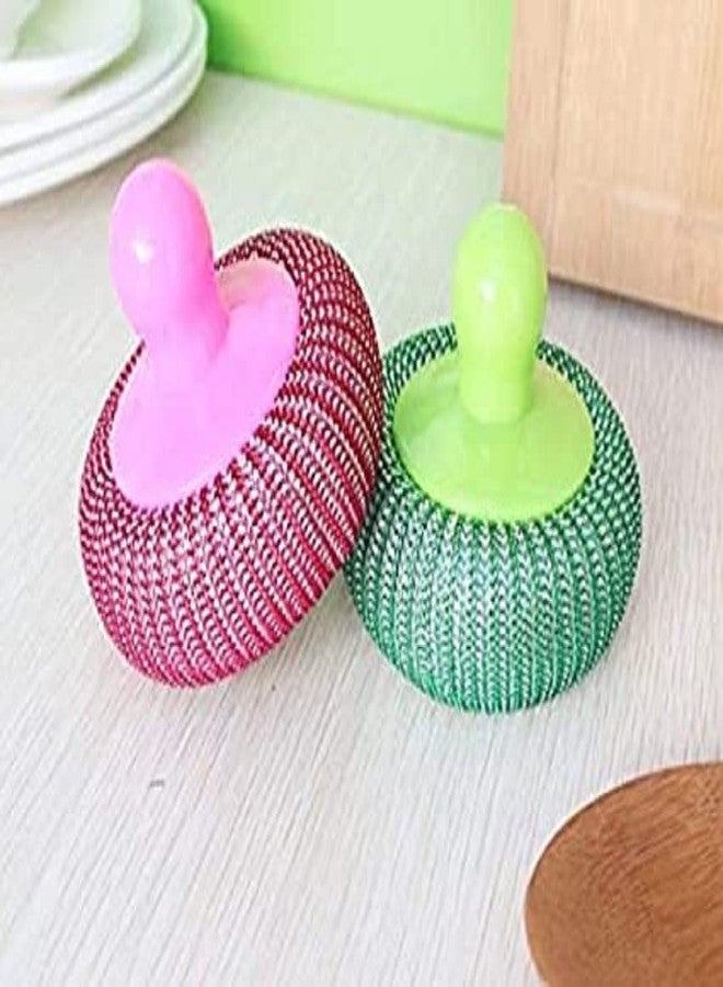 Replex 4 pcs Utensil Plastic Super Scrubber with Plastic Handle Dish Bowel Wire Scouring Pad Scrubber Cleaning Brush Cleaner - Image 4