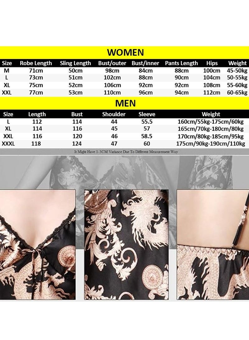 MARGOUN 2 Packs For Bathrobe Men's 2XL Women's XL Bath Robe Dressing Gown Comfortable Sleepwear Silk Lovers Nightgown Dressing Gown Dragon Pattern Silver - Image 4