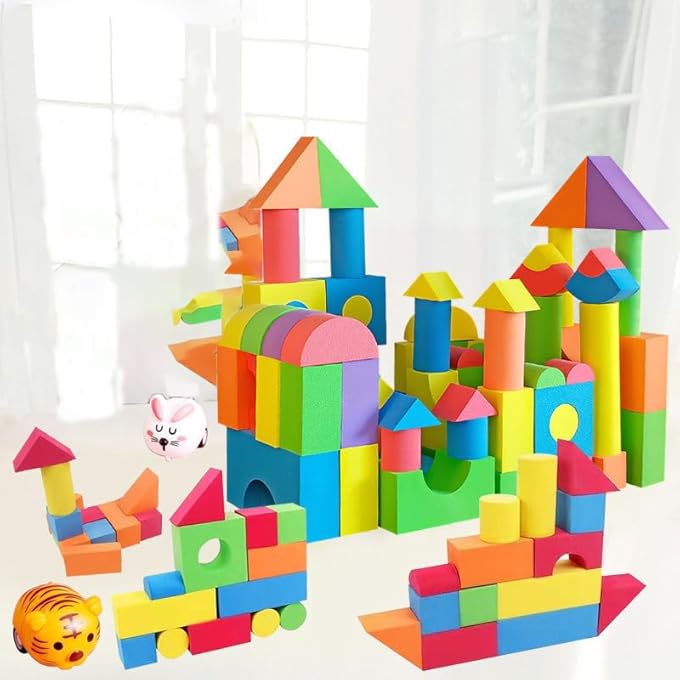 TOYS FOAM BUILDING BLOCKS, 108 PIECES EVA SOFT STACKING BLOCKS, BATH FOAM TOY SET, EARLY LEARNING CONSTRUCTION TOYS & GIFTS - Image 2