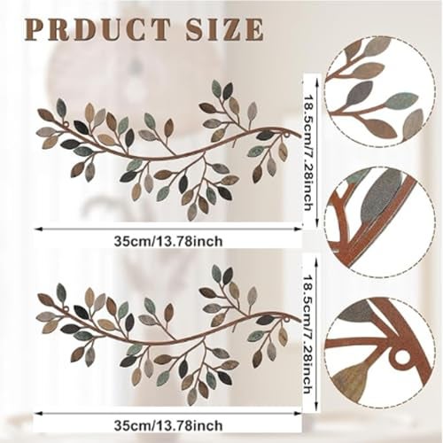 Hotop 2 Pieces Metal Tree Leaf Wall Decor Vine Olive Branch Leaf Wall Art Wrought Iron Scroll Sculptures Above the Bed Living Room Outdoor DecorationClassic StyleClassic Color - Image 3