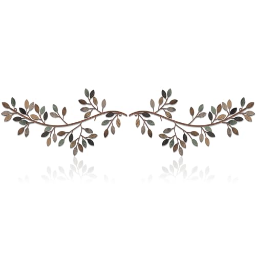Hotop 2 Pieces Metal Tree Leaf Wall Decor Vine Olive Branch Leaf Wall Art Wrought Iron Scroll Sculptures Above the Bed Living Room Outdoor DecorationClassic StyleClassic Color - Image 1