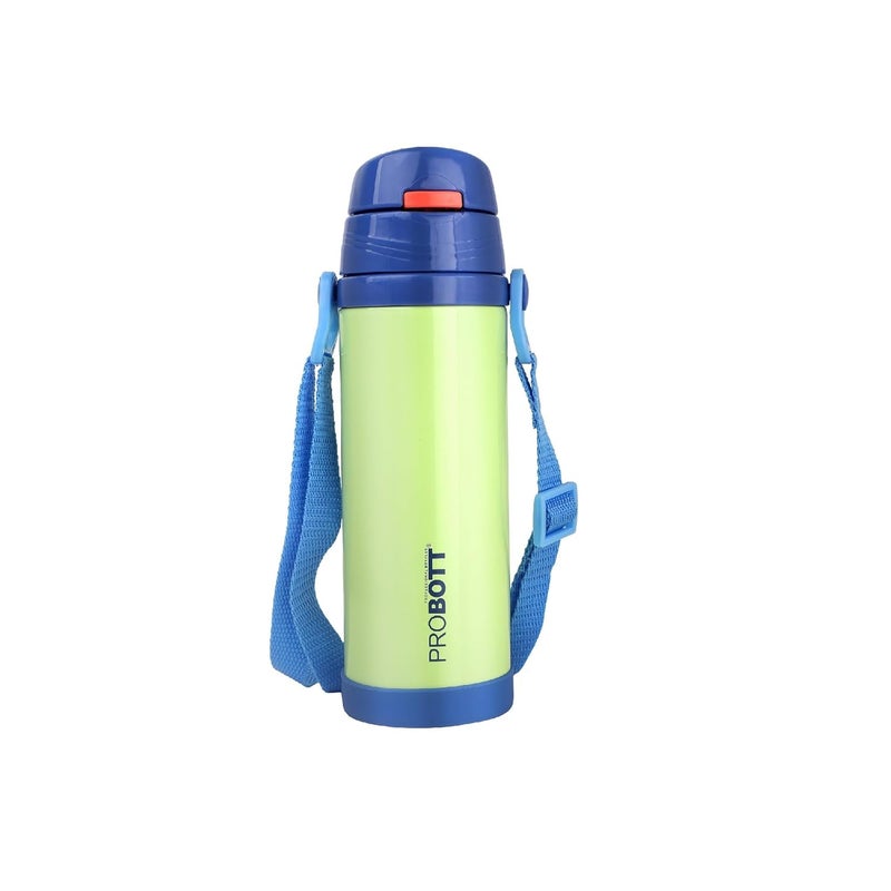 PROBOTT Probott Tom 350ml Stainless Steel Hot & Cold Water Bottle for 3-5yrs Old Kids, Green | Double Walled Vacuum Flask | Sipper Bottle with Straw & Strap | Perfect for Toddlers | Leakproof  - Image 1